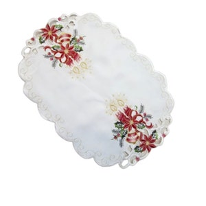 White Christmas Napkins, Red Flower Embroidered Napkins, set 2 pcs, High Quality, Best Price, Christmas Decor, size 12x18&quot; , 30x45 cm