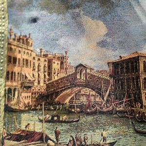 Italian Tapestry, Rialto Bridge Venice, Wall Hanging Tapestry, Wall Hanging Tapestry, Gold Metallic Border, High Quality, 15x20&quot;, 37x50 cm