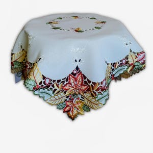 Elegant Tablecloth For You, Ecri Tablecloth, Embroidered Autumn Flower, Home Decor, Kitchen Decor, Garden Party, Square 34x34", 85x85 cm