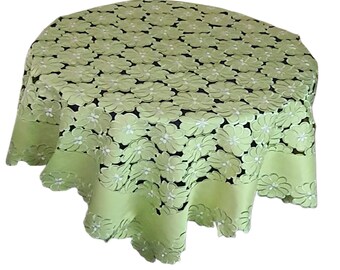 Nappe élégante, nappe vert olive, fleur brodée, décor de Pâques, décor de cuisine, Garden Party, 52x52", 130x130 cm