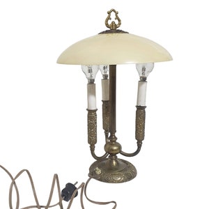 Glass Table Lamp, French Brass Gooseneck Lamp, 3 Light, Glass Ecri Shade, Florentine Lamp, Victorian Style Desk Lamp , High 18&quot;, 45cm