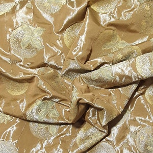 Embroidered Fabric Gold Caramel Satin, Suitable For Curtain, Drapes, Bedspreads, Pillows, Bed Runner, High Quality, by the yard, width 56&quot;
