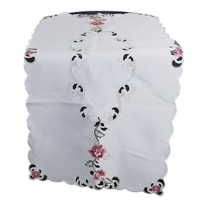 White Table Runner, Embroidered Roses, Table Runner, Easter Decor, Table Runner, Table Decor, High Quality, 24x48&quot;, 60x120 cm