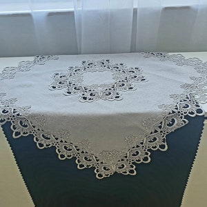Adorno de mesa gris, guipur gris, adorno de guipur de centro de mesa, decoración de mesa, decoración de cocina, fiesta en el jardín, 34x34&quot;, 85x85 cm