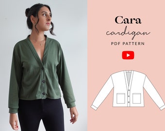 Cara Cardigan Sewing Pattern PDF | Sizes 6-32 | Dropped Shoulder Cosy Jumper Pockets Pattern | Buttoned Front | Sleeves | Tammy Handmade