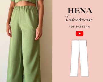 Hena Trousers Sewing Pattern PDF | Sizes 6-24 |  Wide Leg Elastic Pant | Tammy Handmade