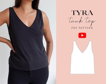 Tyra Tank Top Sewing Pattern PDF | Sizes 6-32 | Size Inclusive | Video Tutorial | Instant Download | Women's Jersey Sleeveless Vest Blouse