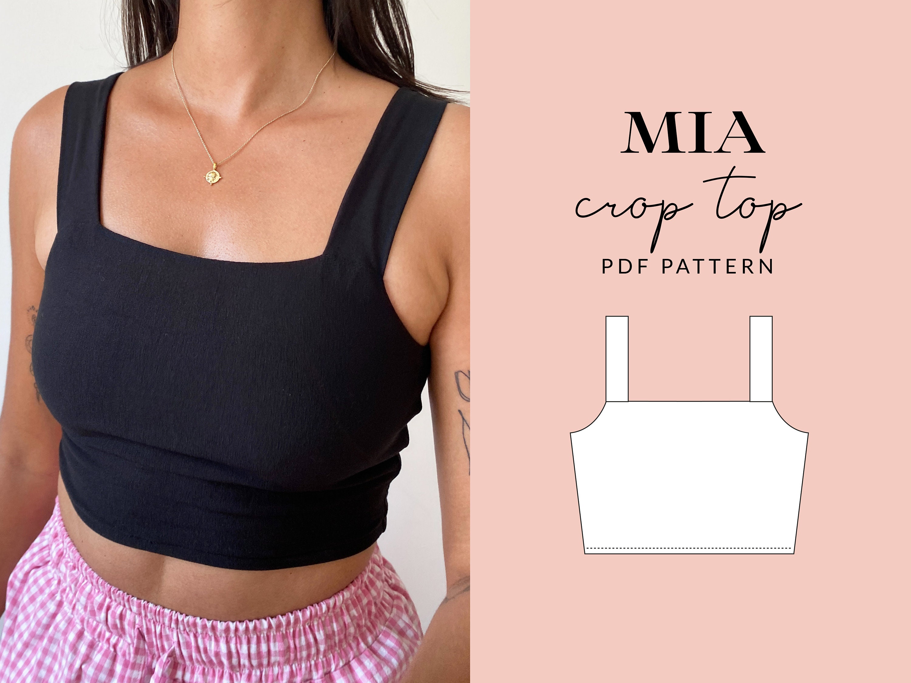 Mia Crop Top Sewing Pattern Sizes 6-24 Square Neck Digital PDF