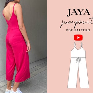 Jaya Jumpsuit Sewing Pattern PDF | Sizes 6-32 | Size Inclusive | Video Tutorial | Fitted Scoop Back | Midi Culotte Trouser Pant | Projector