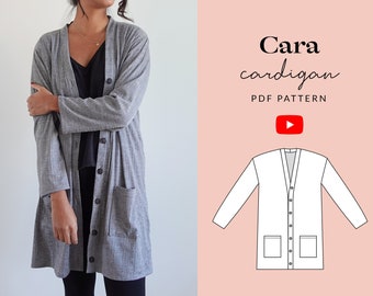 Easy Cardigan Sewing Pattern PDF | Sizes 6-32 | Dropped Shoulder Cosy Jumper Pockets Pattern | Buttoned Front | Sleeves | Tammy Handmade