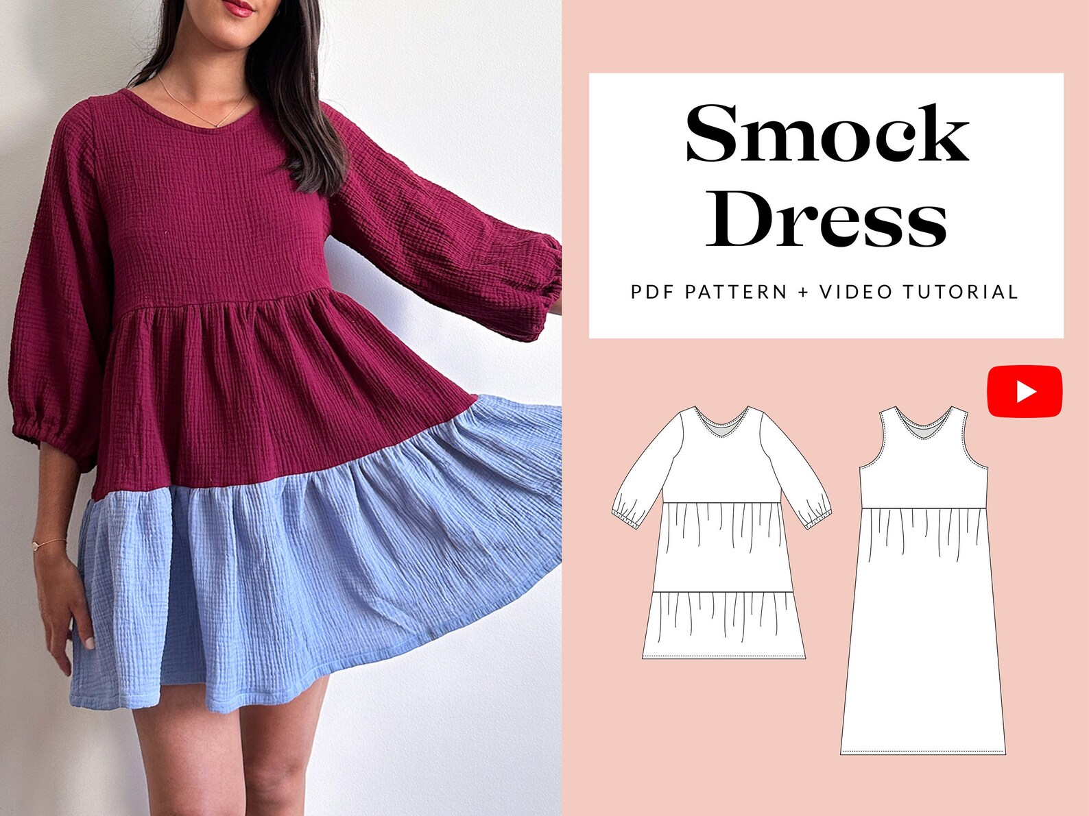 Smock Dress Sewing Pattern PDF Sizes 632 Priya Dress Etsy UK