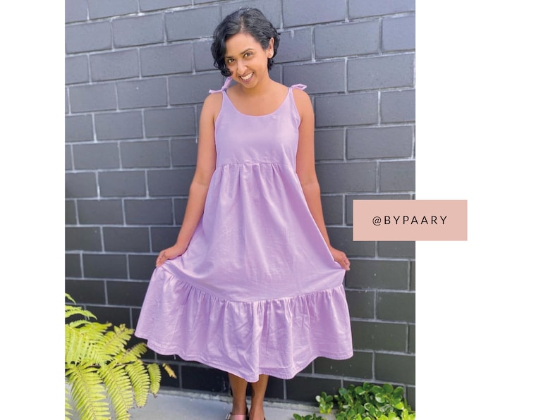 Rhea Dress Sewing Pattern PDF Sizes 6-24 Summer Holiday Midi Dress Gathered Waist Ruffled Hem image 7