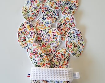 12 lingettes ovales et son petit panier aquarelle fleurie multicolore