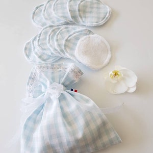 12 lingettes / disques coton / lingettes démaquillantes rondes écologiques lavables + petit sac