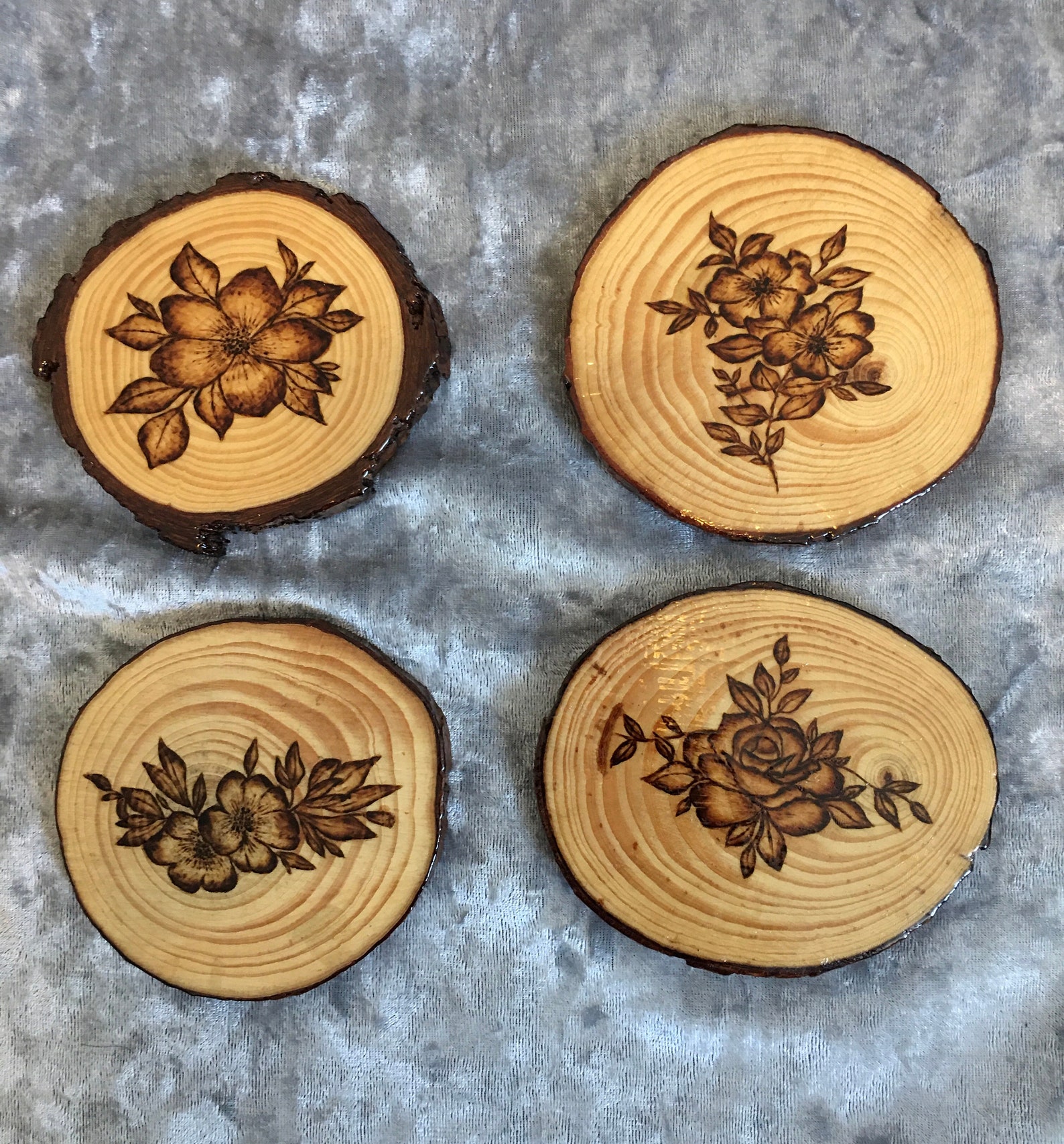 Wooden coasters flower style wooden bark round drinks Etsy