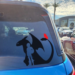 Silhouette of Dragon and Rider Standing Together Permanent Vinyl Decal