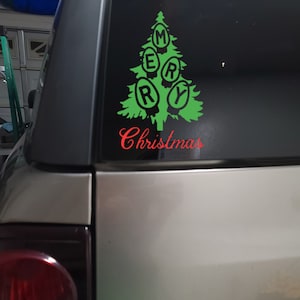 Christmas Tree Displaying &quot;Merry Christmas&quot; Permanent Vinyl Decal