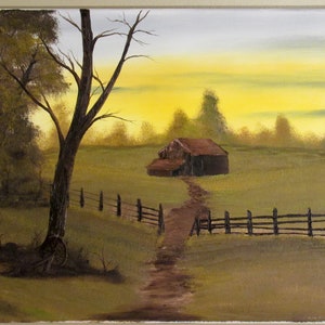 18"x24" | Delightful Meadow Home | Bob Ross inspired oil painting on canvas