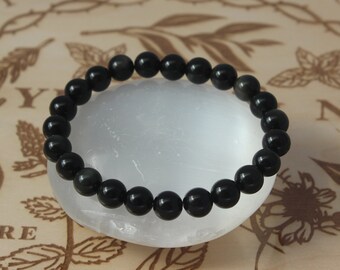 Semi Precious Stone elastic bracelet: Celestial Eye Obsidian grade AA 8mm beads