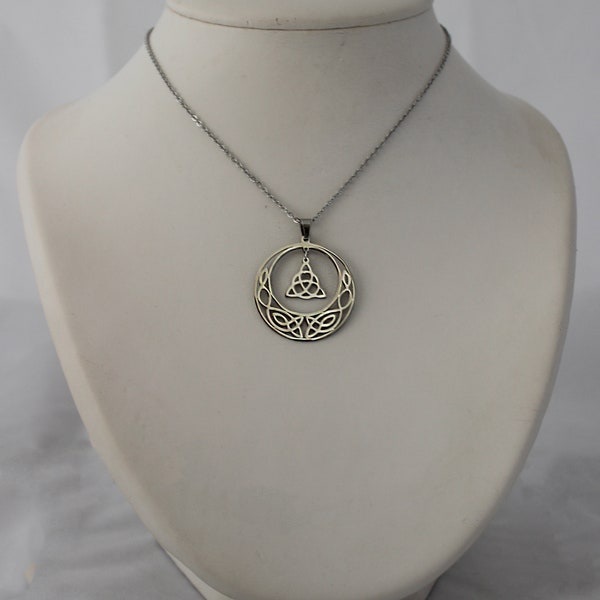 Celtic Moon Necklace with Triskel pendant in Surgical Steel in Silver or Gold color