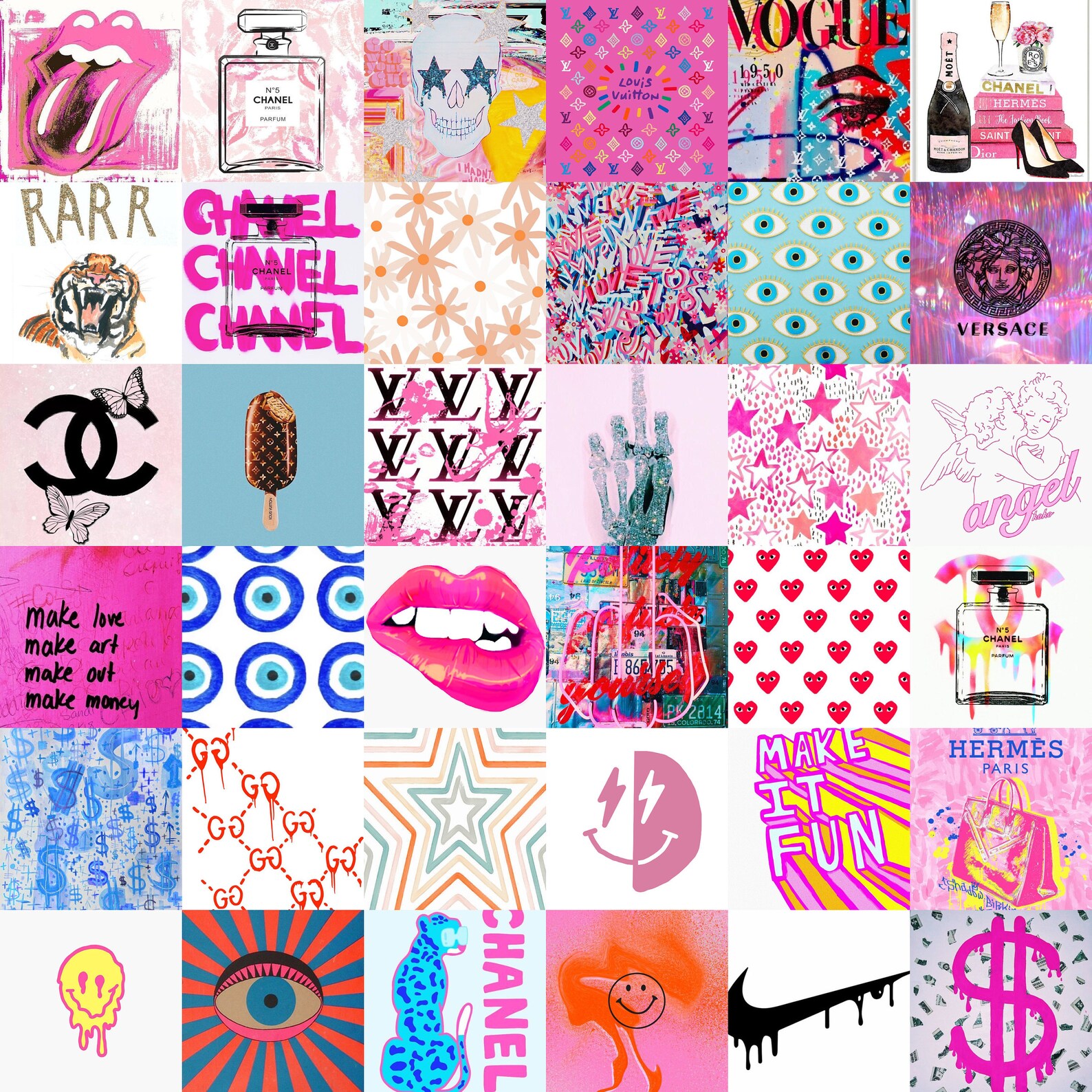Preppy designer wall collage kit trendy aesthetic art Etsy