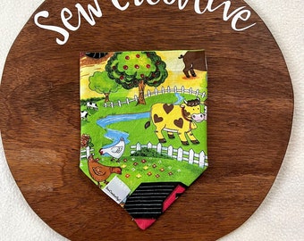 Farm and Lime Green Double Sided Over the Collar Bandana, Dog Bandana, Pet Bandana