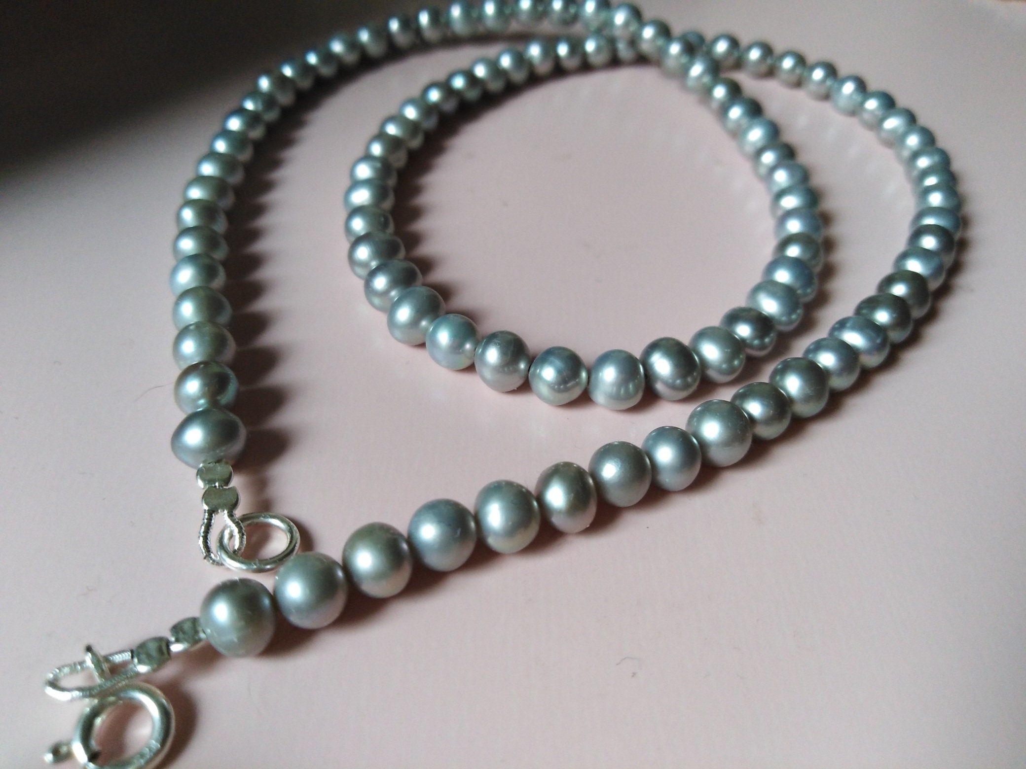 Collana di vere perle naturali grigio argento rotonde AAA da Etsy España