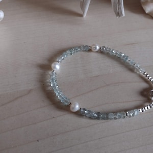 bracciale acquamarina , perle, argento 925