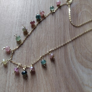 925 silver necklace plus 18k gold with multicolored tourmaline charms