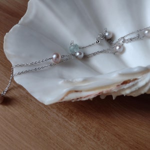 925 silver necklace laryat purple silver pearls and aquamarine washer