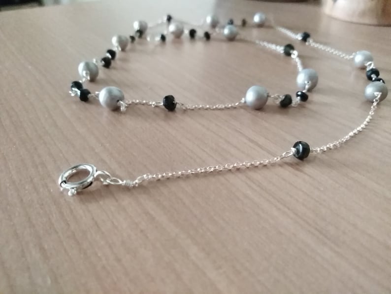con perle naturali grigie e tormalina nera collana lunga argento 925
