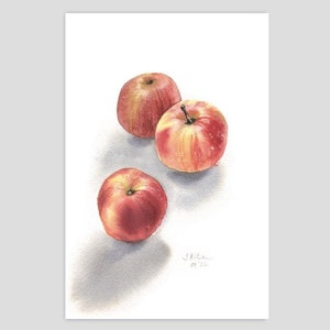 Dipinto ad acquerello "Dolci mele", acquerello originale da parete, 19 x 28 cm