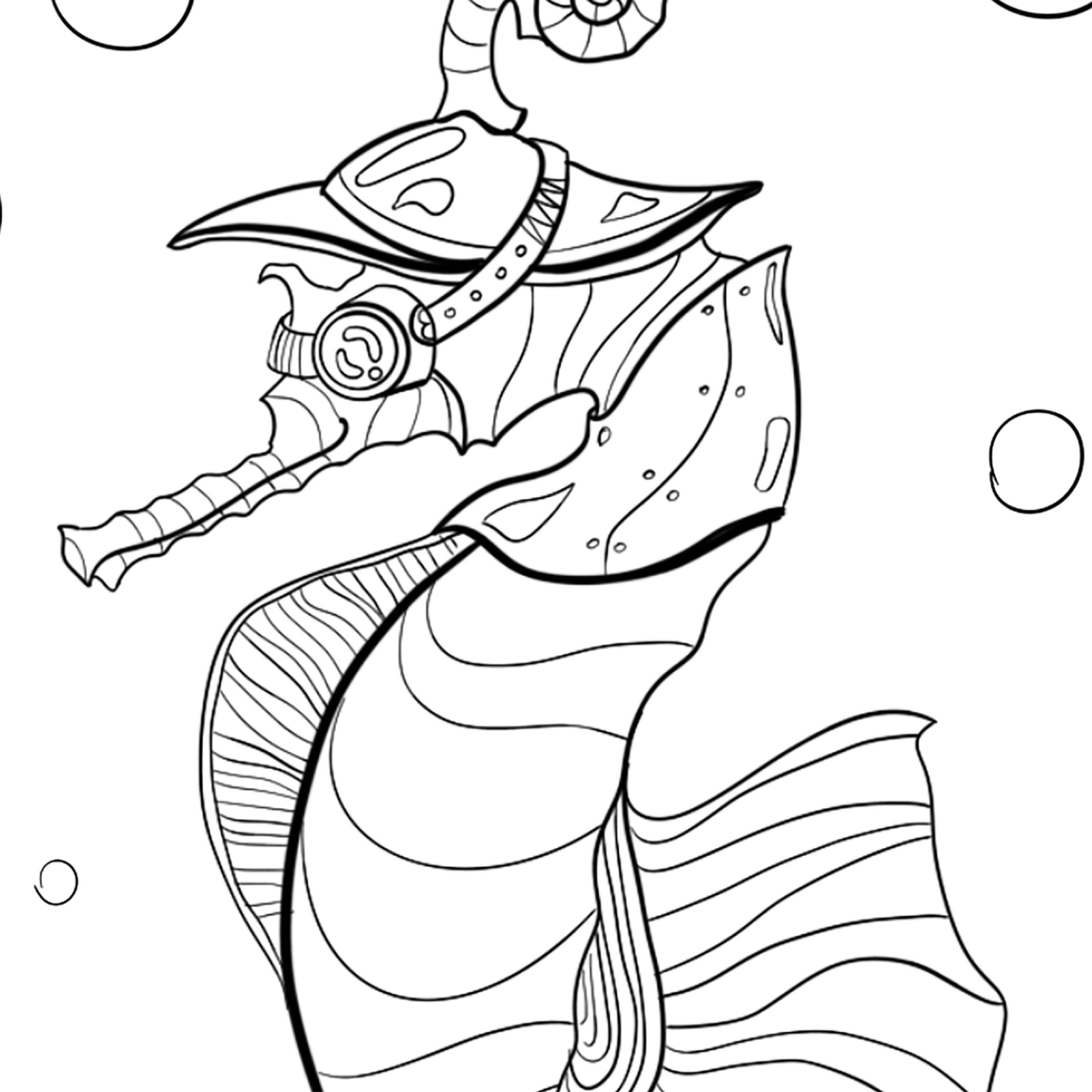 Printable Sea horse coloring page. Digital sea art coloring | Etsy