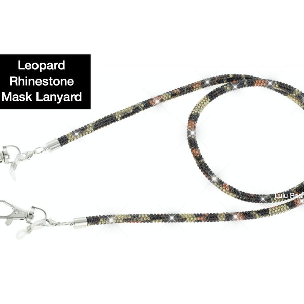 Rhinestone Leopard Mask Lanyard, Bling Face Mask Lanyard, Face Mask Holder, Rhinestone Glasses Chain, 33", Gift for Her