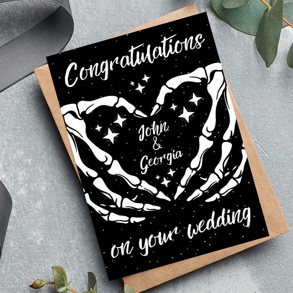 PERSONALISED Custom Alternative Wedding Card Printable Digital Download Congratulations Couple Gothic Goth Skeleton Lovers Newlywed Card