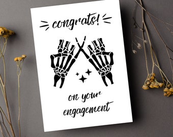 congratulations engagement card gothic engaged spooky congrats card goth unique engaged card digital skeleton wedding gift dark illustration