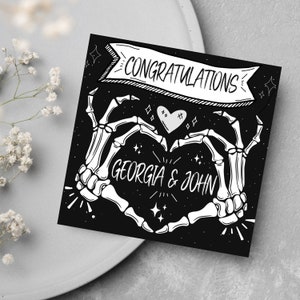 Personalised Gothic Dark Black Wedding Congratulations Card Digital Download Any Names, Skeleton Unique Wedding Card, Romantic Gothic Card