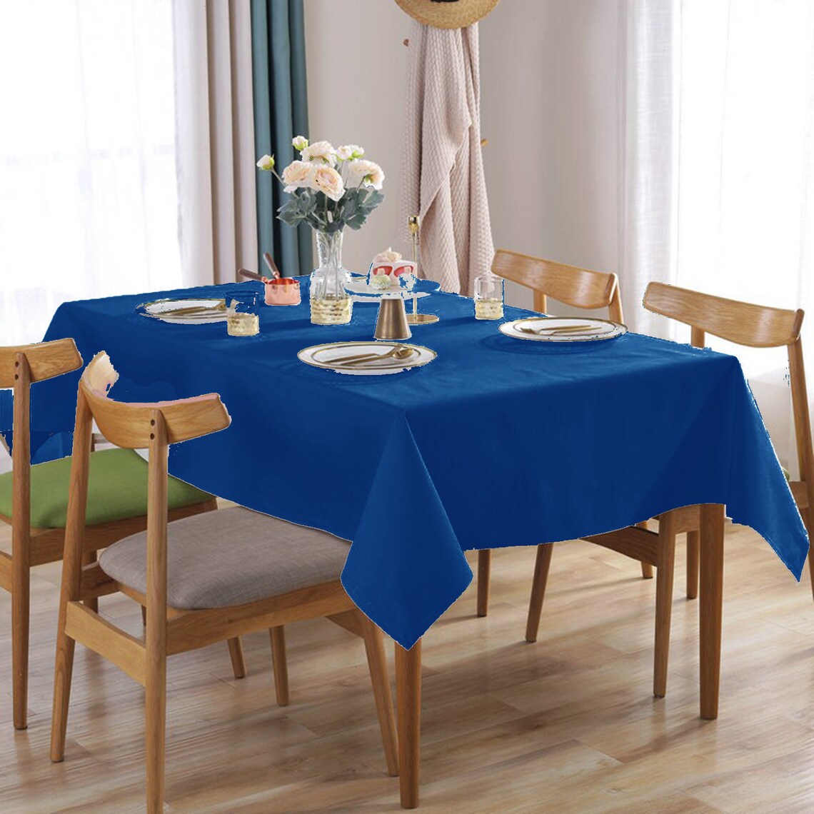 60x90 Royal Blue Polyester Rectangle Tablecloths Etsy