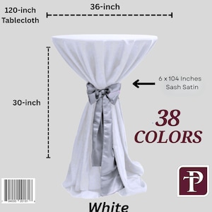 Bar Height Table Linen Set: 36&quot; Round Polyester Tablecloth with Satin Sash