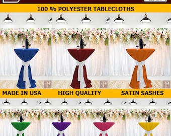24-inch Cocktail Round Tablecloth l Spandex Stretch High Top Round Table Cover for Wedding Banquet Birthday Outdoor Party Bar