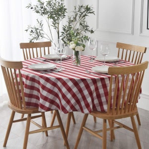 30&quot;, 45&quot;, 58&quot; Classic Checkered Round Tablecloth Set - Perfect for Kitchen Dining Decor and Weddings - Red Gingham Table Linens.