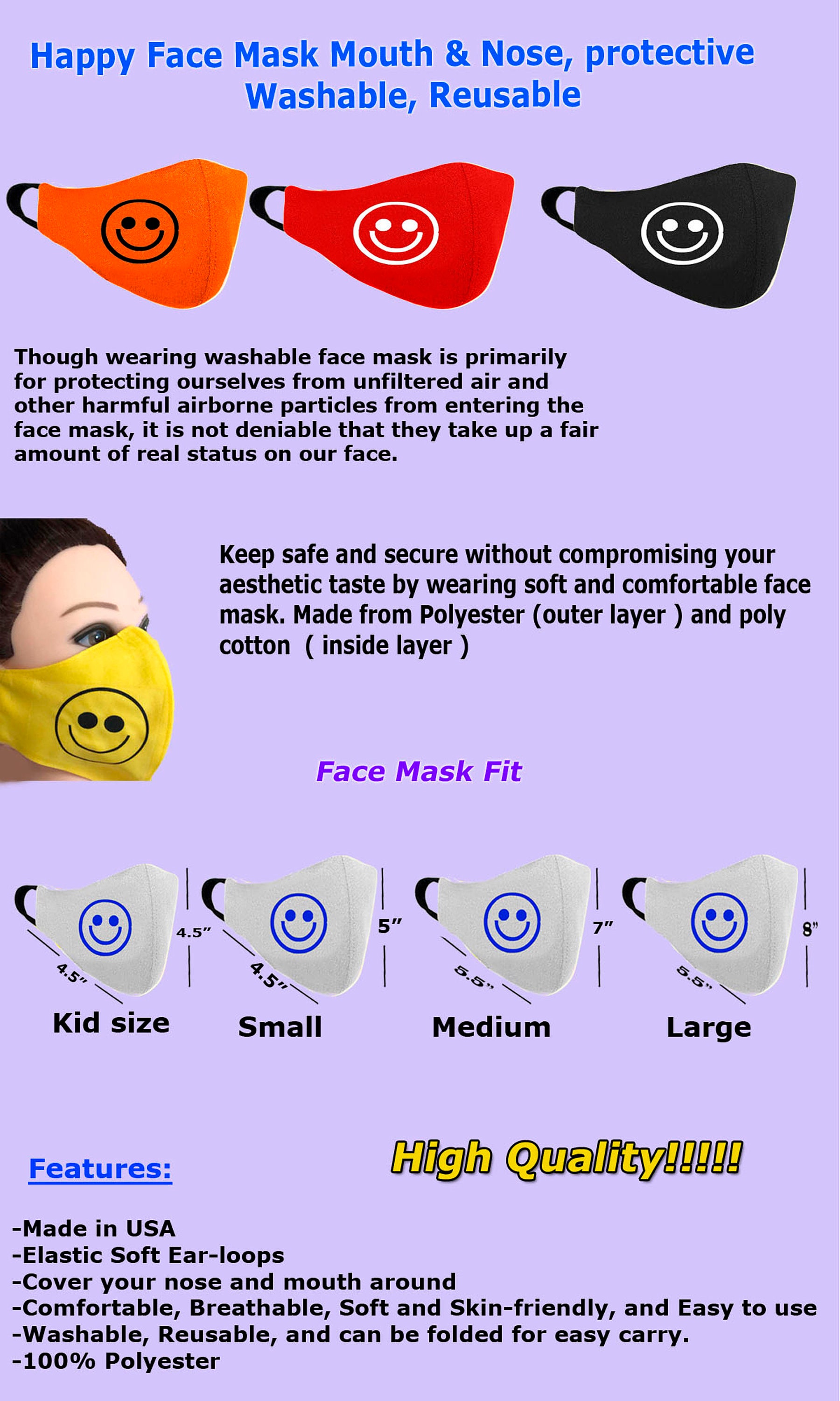 Happy Face Mask design Face Mask Kids Boys and Girls Face Etsy