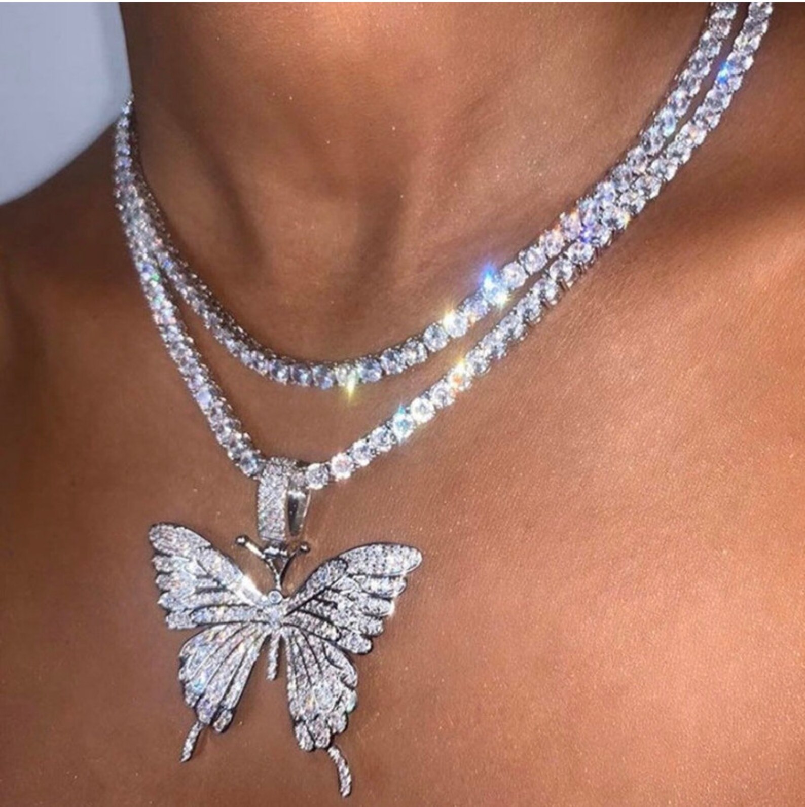 Diamond Butterfly Chain and Pendant Etsy