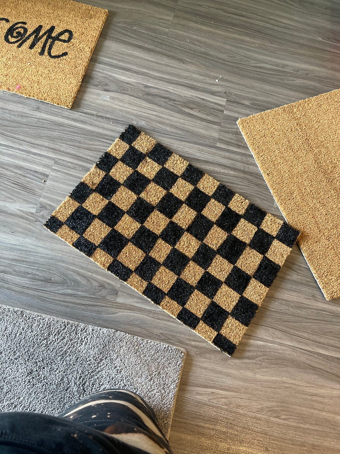 Custom hand painted Checkered Door Mat/Rug Etsy