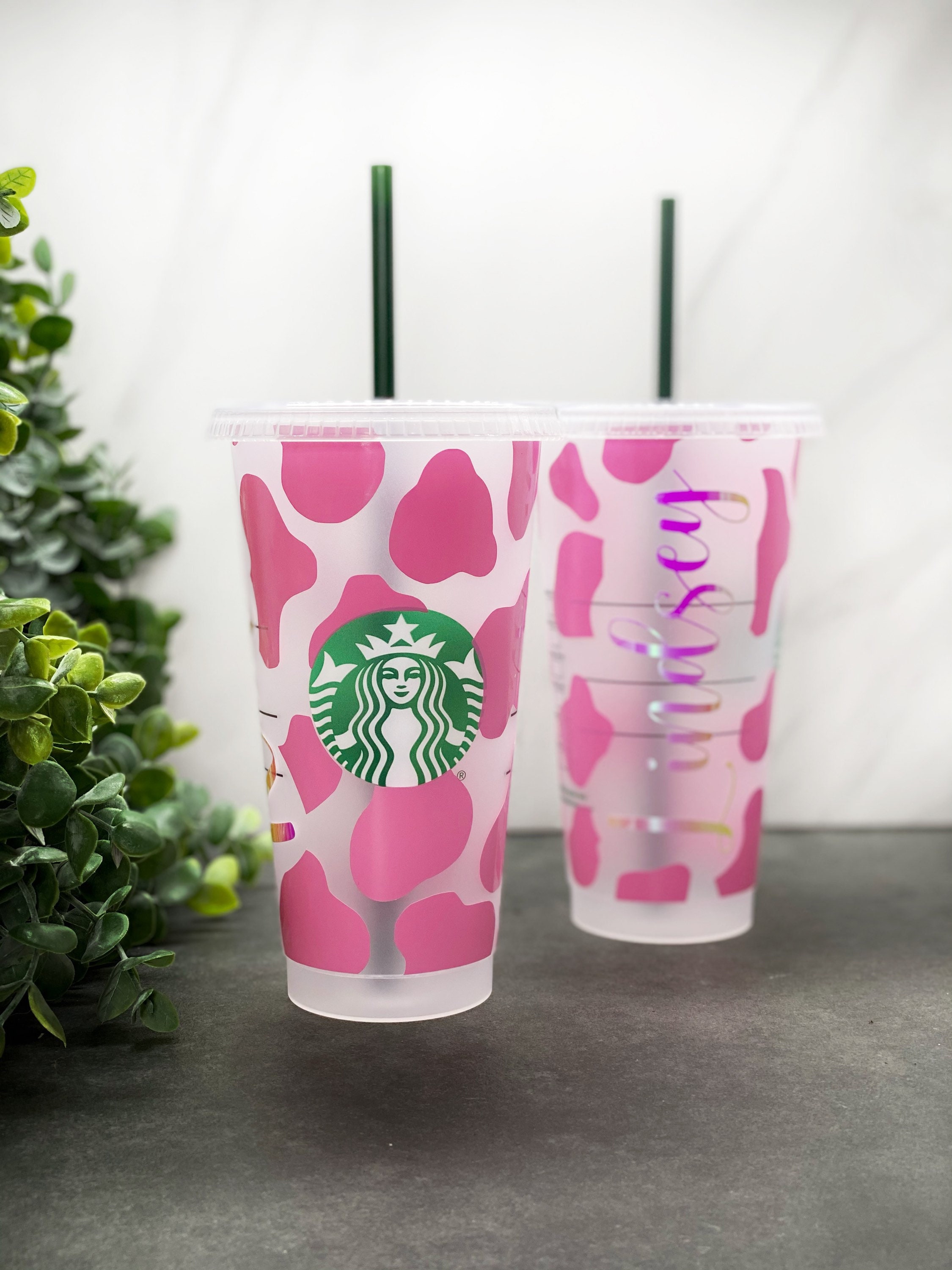 24oz Genuine Cow Print Reusable Starbucks Cold Coffee Cup –  roseandbearofficial