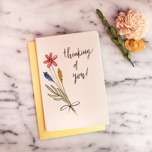 Forfait Option #11: Aquarelle à la main Lettre bouquet de fleurs de printemps sur le sujet « Penser à vous » ou carte de sympathie