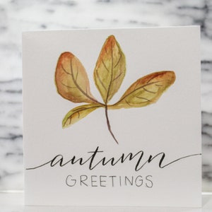 Watercolor Hand Lettered Autumn Leaf Greeting Card, Fall Card, Thanksgiving Card, Autumn Stationery