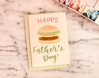 Watercolor Hand Lettered Father's Day Card Hamburger Grill Themed