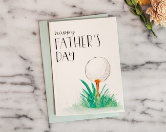 Watercolor Hand Lettered Golf Themed Father's Day Card