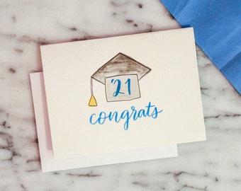 Watercolor Hand Lettered Class of 2022 Congratulations Graduation Card (UPDATED FOR CLASS 22)